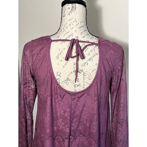 Alter'd State Dress Purple Scoop Long Sleeve Lace Mini Shift Western Festival Sm - Picture 5 of 10